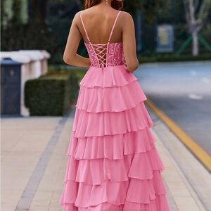 Chic Backless Pink Layered Dress